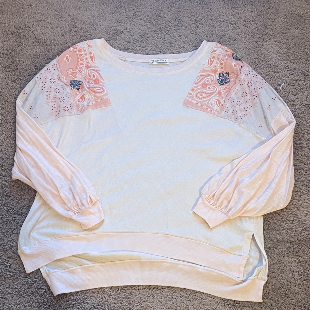 We The Free Light Pink Mixed Media Long Sleeve